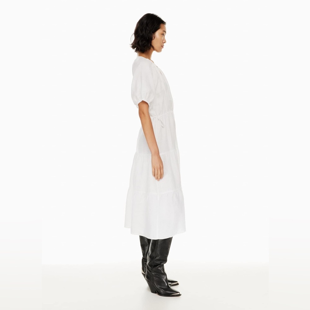 Wilfred Decadence White Linen Dress Tiered Organic Linen Midi Dress - Picture 4 of 8